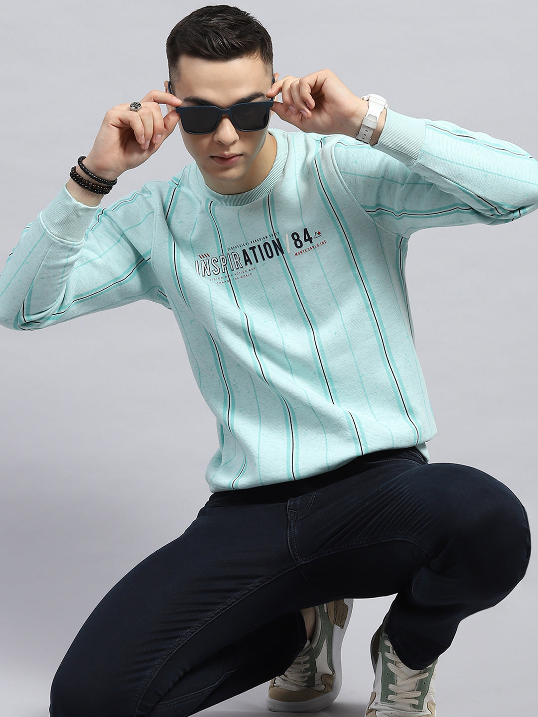 Men Green Printed Round Neck Full Sleeve Sweatshirt