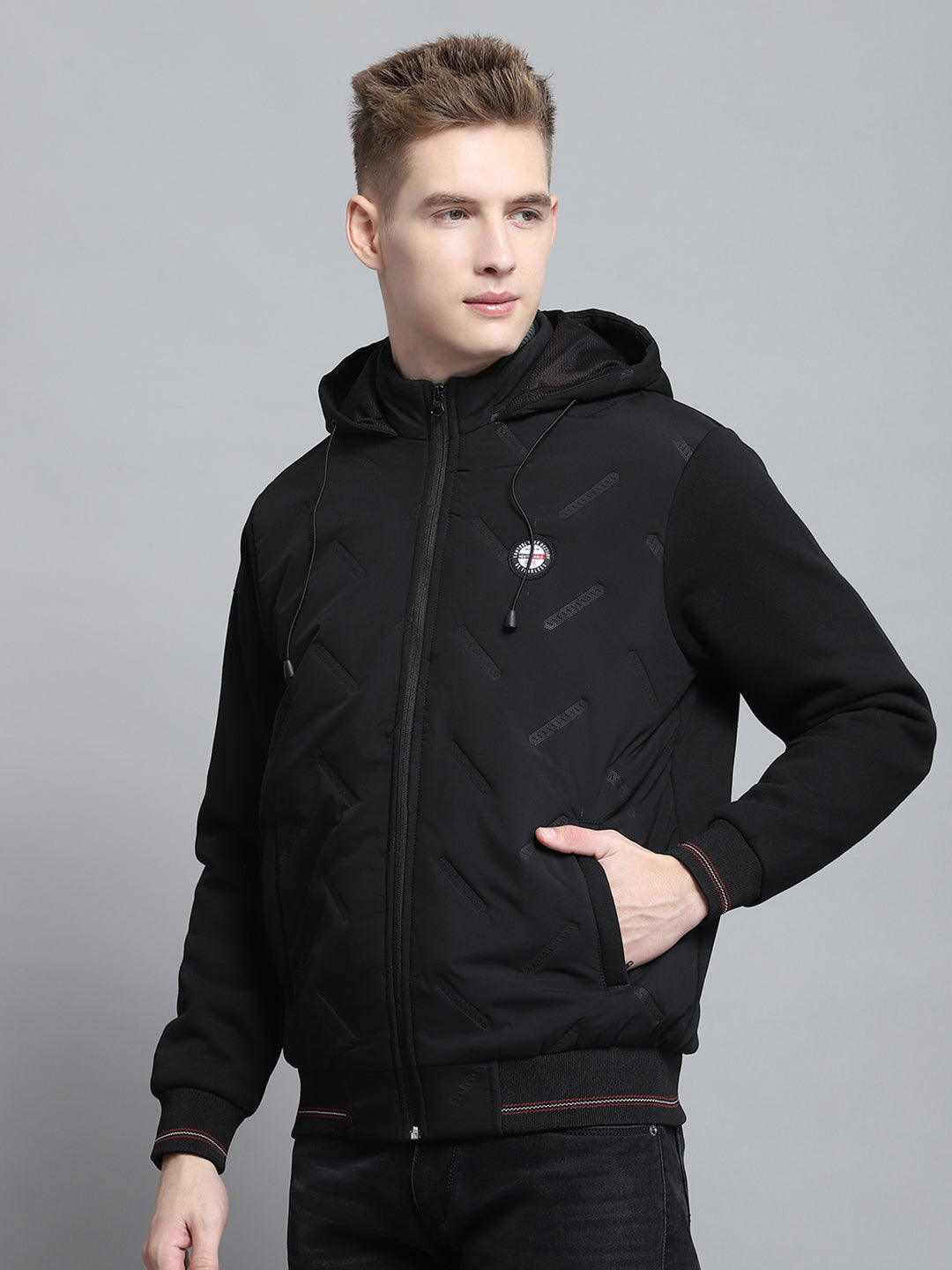 Men Black Solid Hooded Full Sleeve Sweatshirt