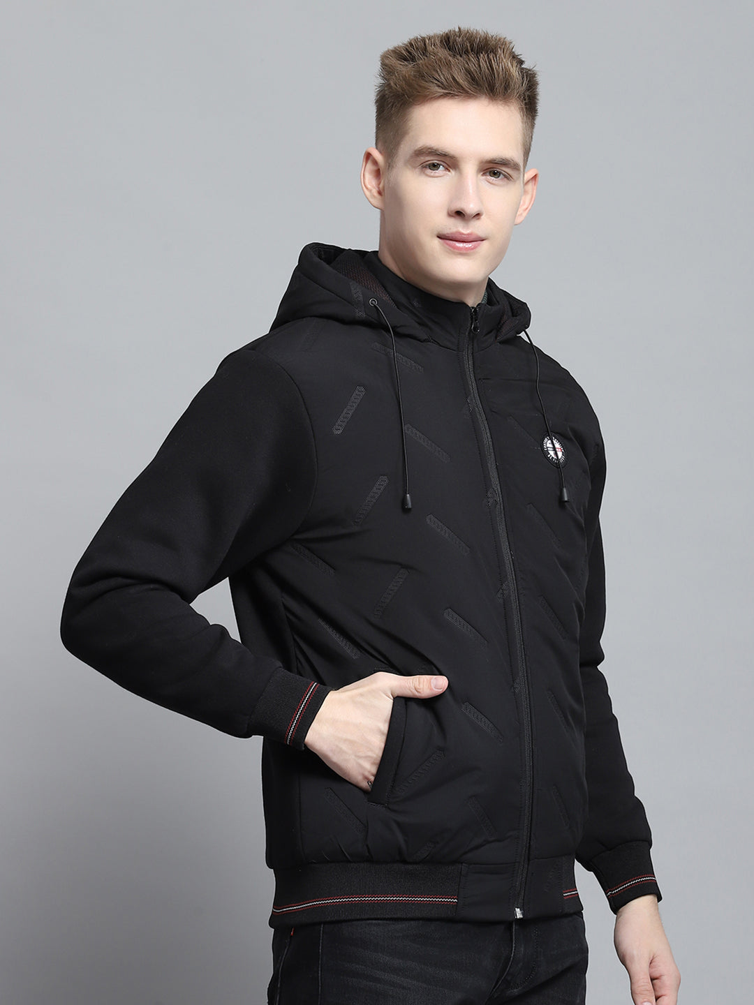 Men Black Solid Hooded Full Sleeve Sweatshirt
