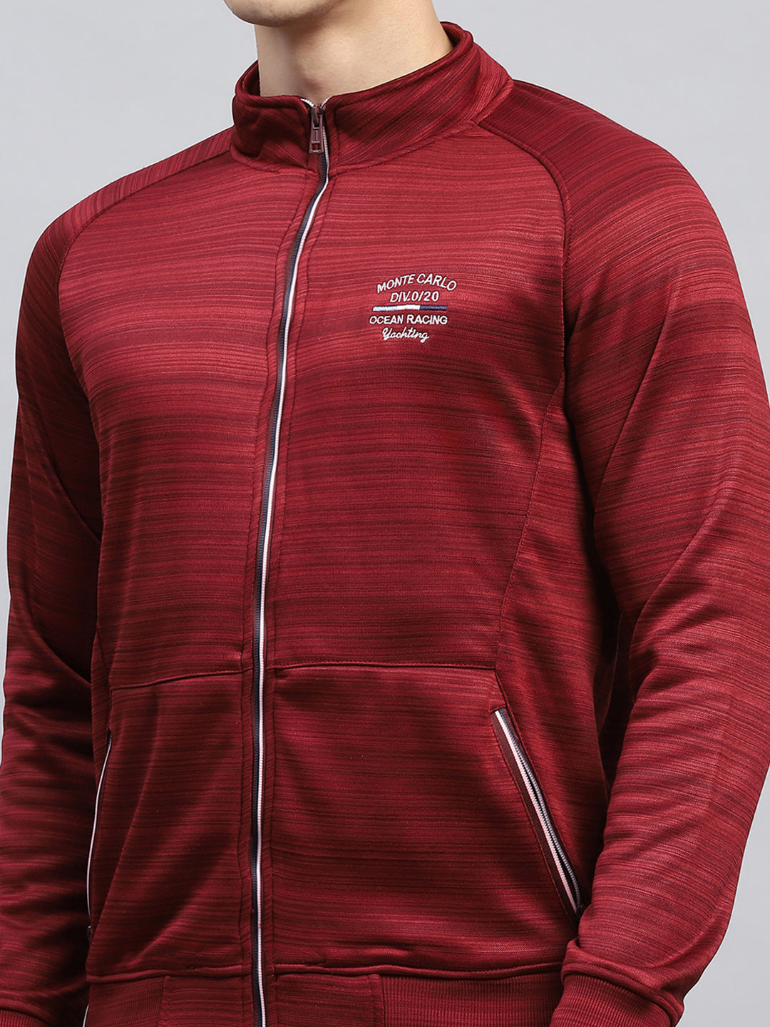 Men Maroon Solid Mock Neck Full Sleeve Winter Tracksuit