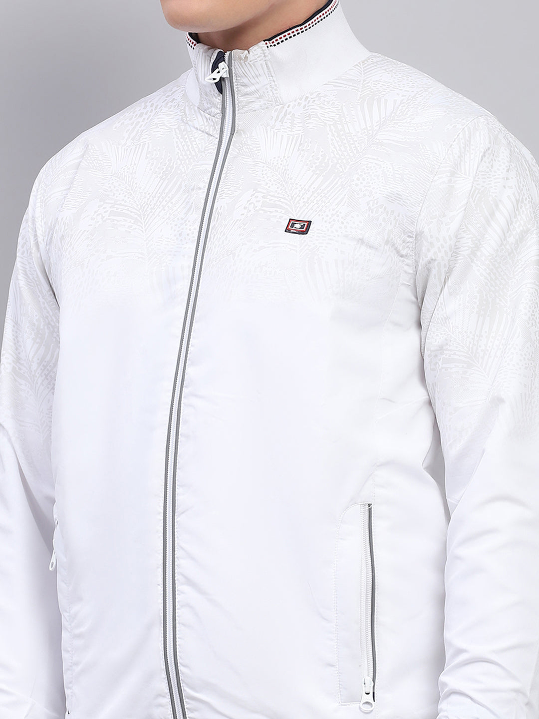 Men White Solid Mock Neck Full Sleeve Winter Tracksuit