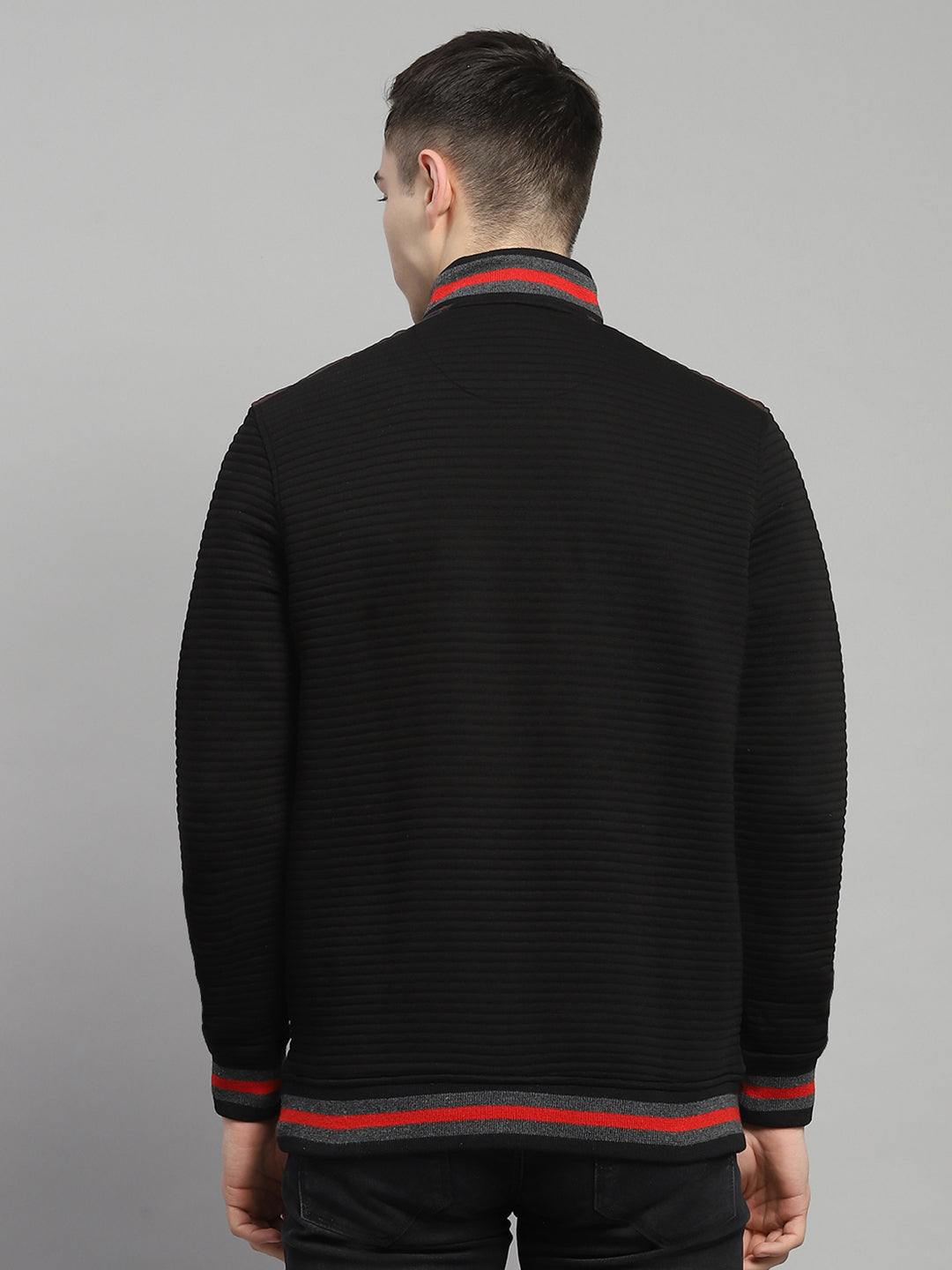 Men Black Solid Mock Neck Full Sleeve Sweatshirt