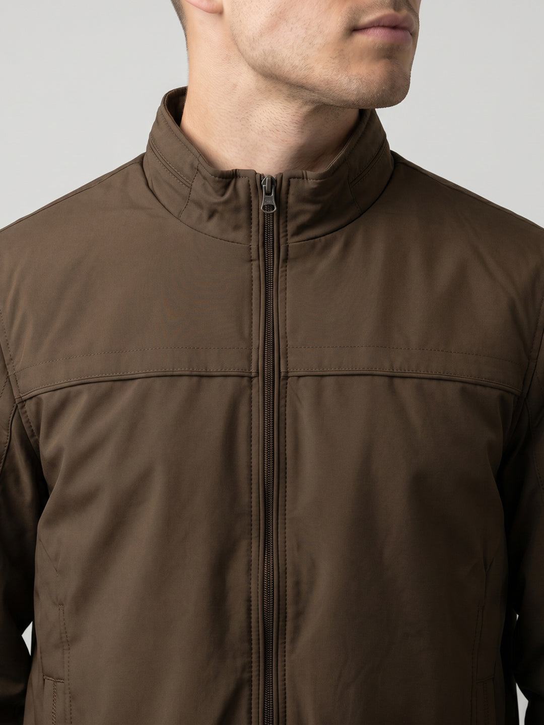 Men Mustard Solid Collar Full Sleeve Bomber Jacket