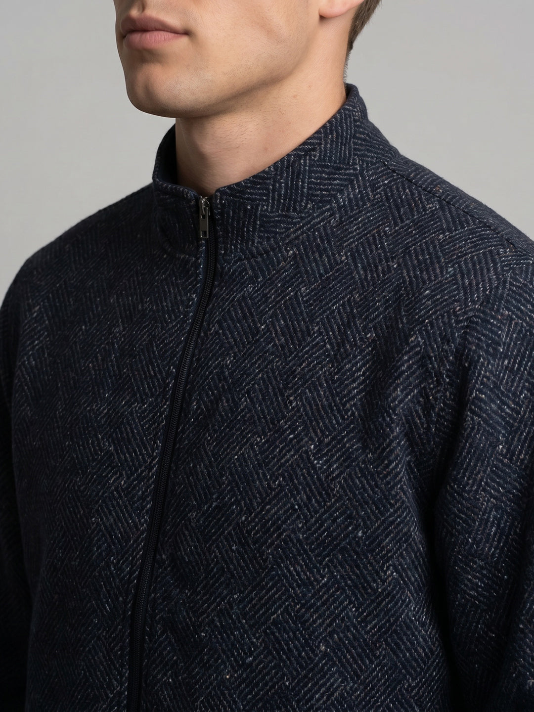 Men Navy Blue Solid Collar Full Sleeve Reversible Jacket