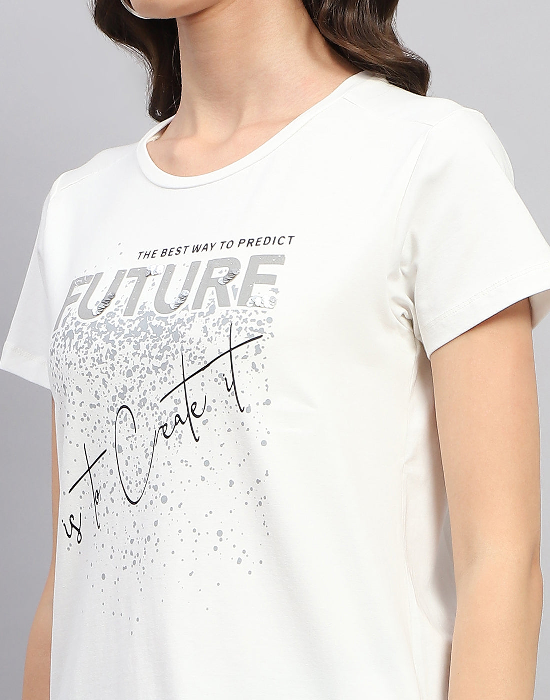 Women White Printed Round Neck Half Sleeve Top