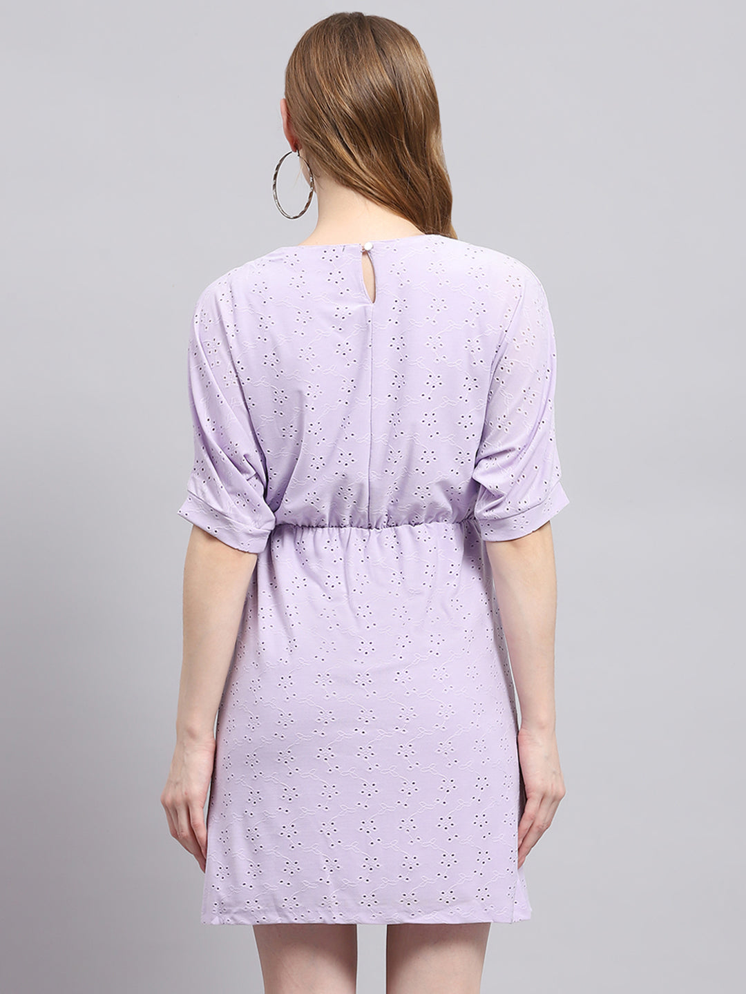 Women Purple Self Design V Neck Half Sleeve Tunic