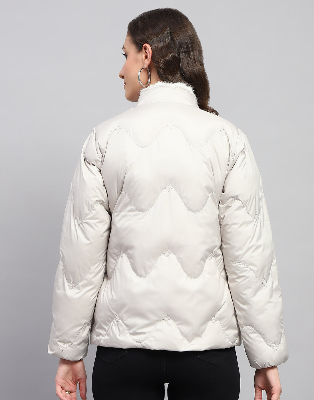 Women Grey Solid Mock Neck Full Sleeve Jacket