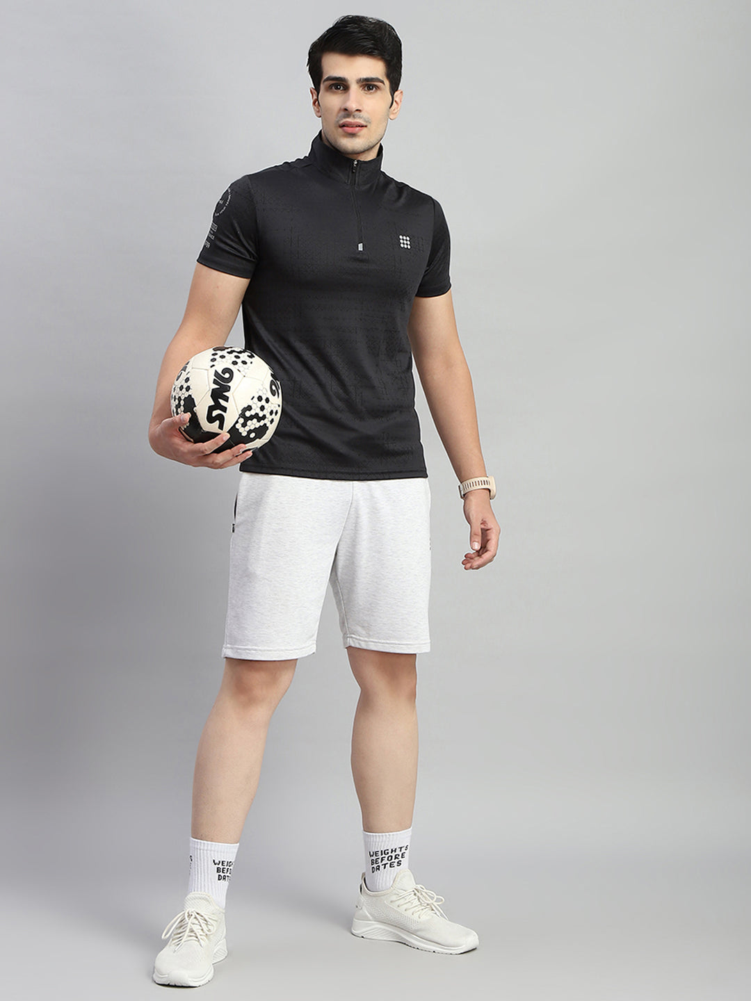 Rock.it Men Black Self Design Collar Half Sleeve T-Shirt