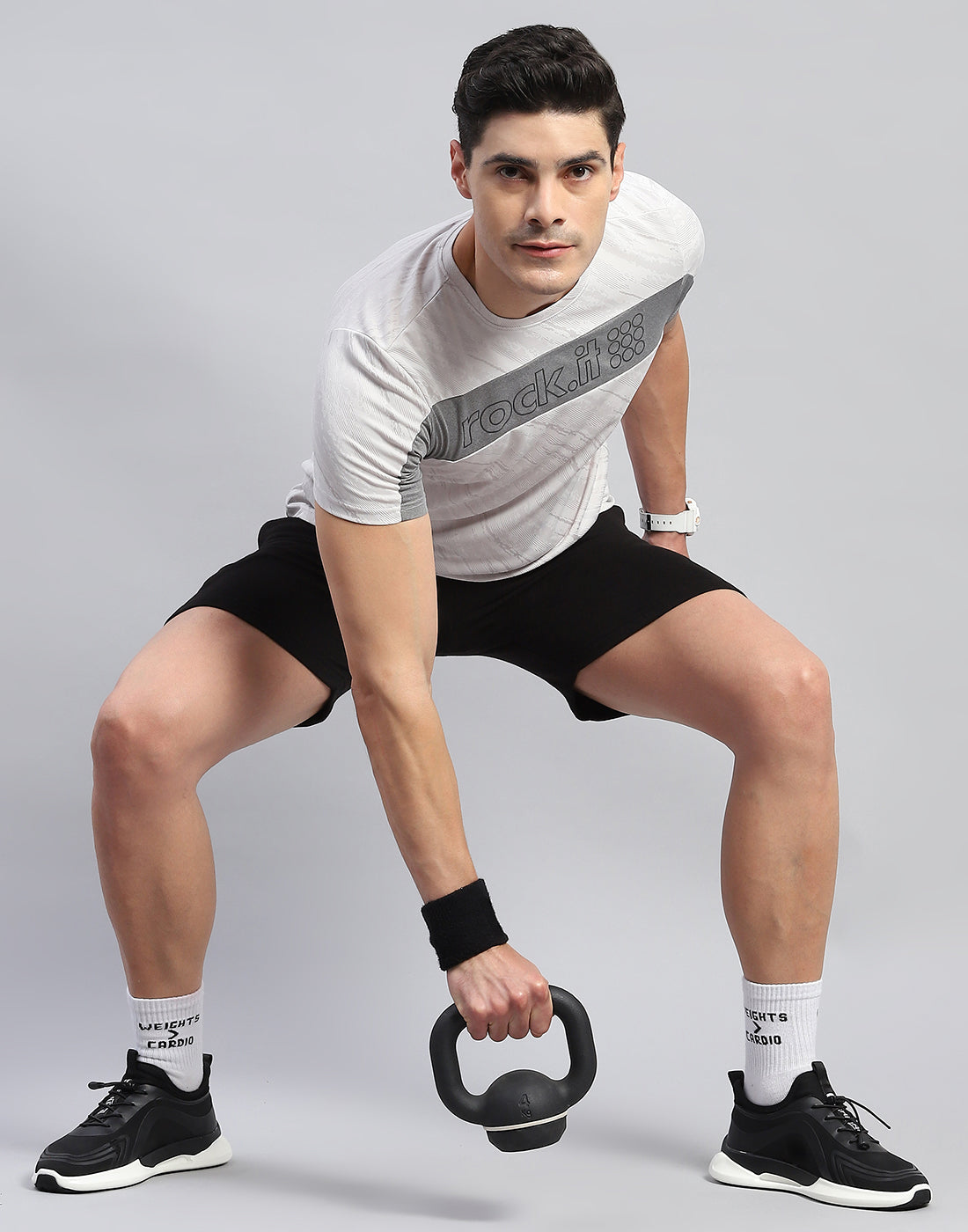 Rock.it Men Grey Self Design Round Neck Half Sleeve T-Shirt