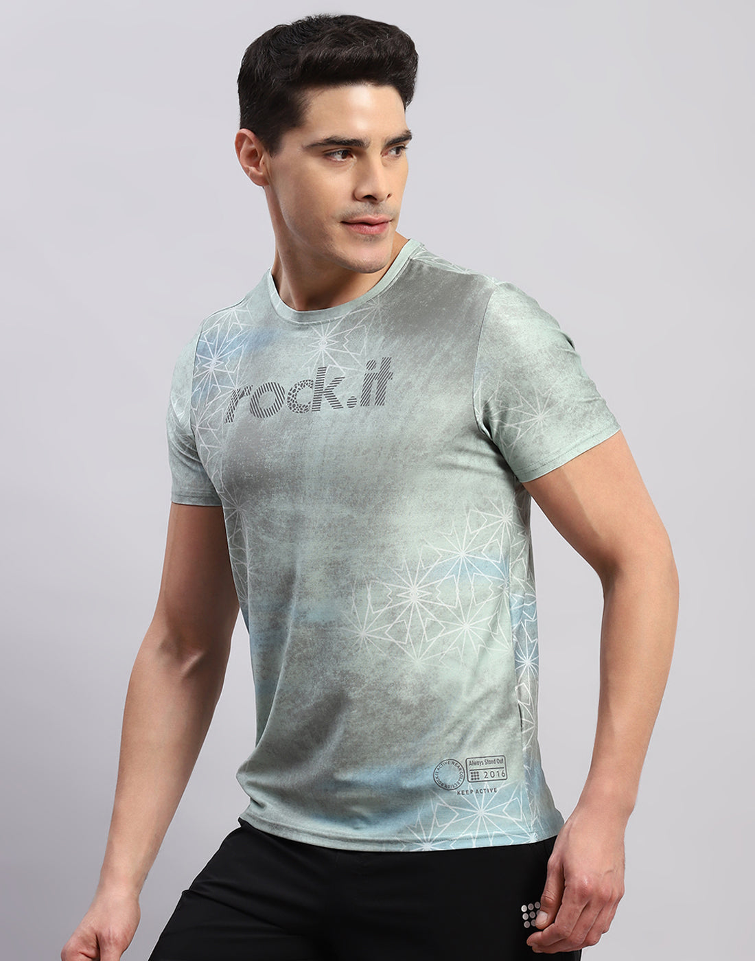 Rock.it Men Green Printed Round Neck Half Sleeve T-Shirt
