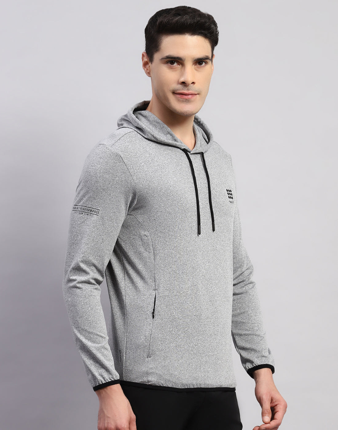 Rock.it Men Grey Solid Hooded Full Sleeve T-Shirt