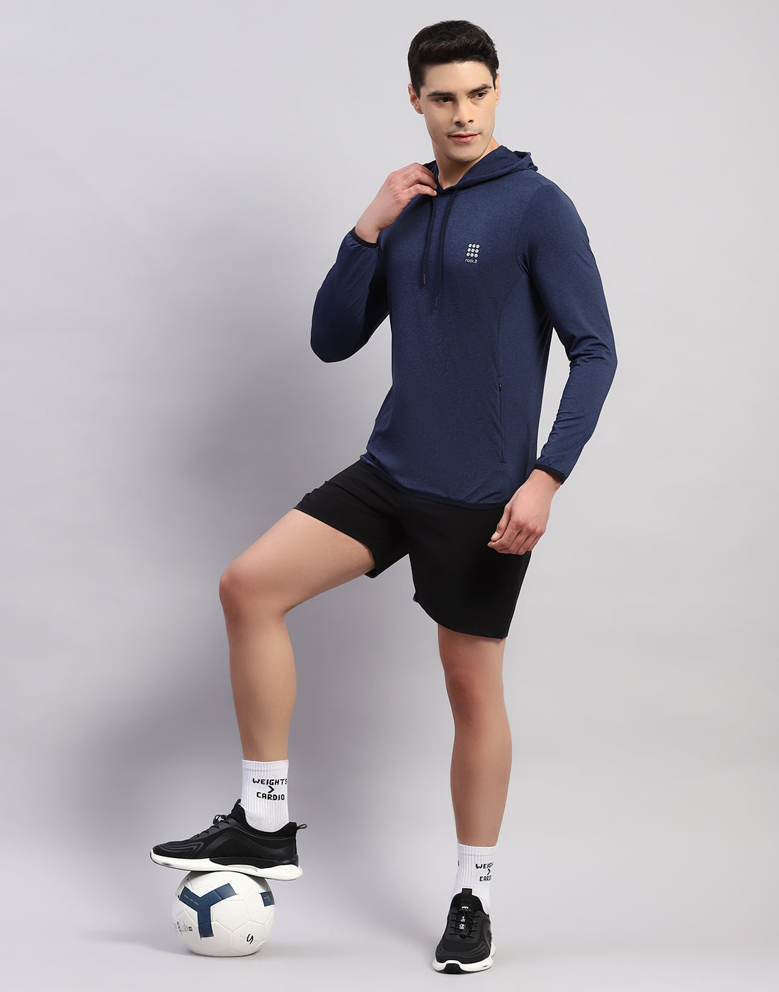 Rock.it Men Navy Blue Solid Hooded Full Sleeve T-Shirt