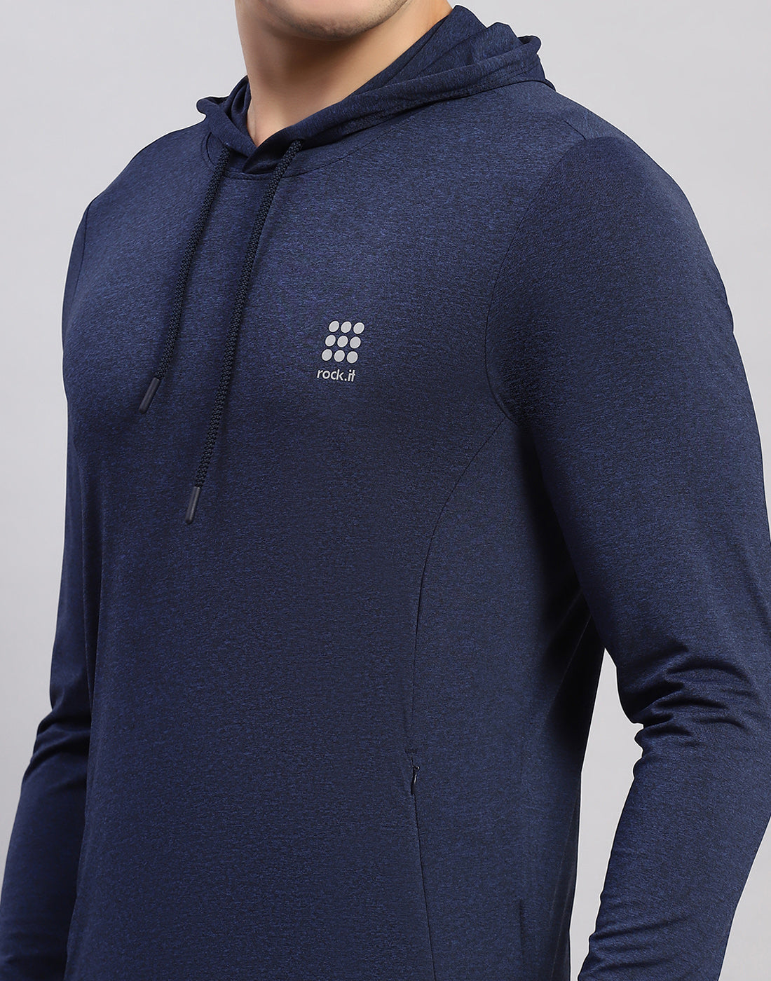 Rock.it Men Navy Blue Solid Hooded Full Sleeve T-Shirt