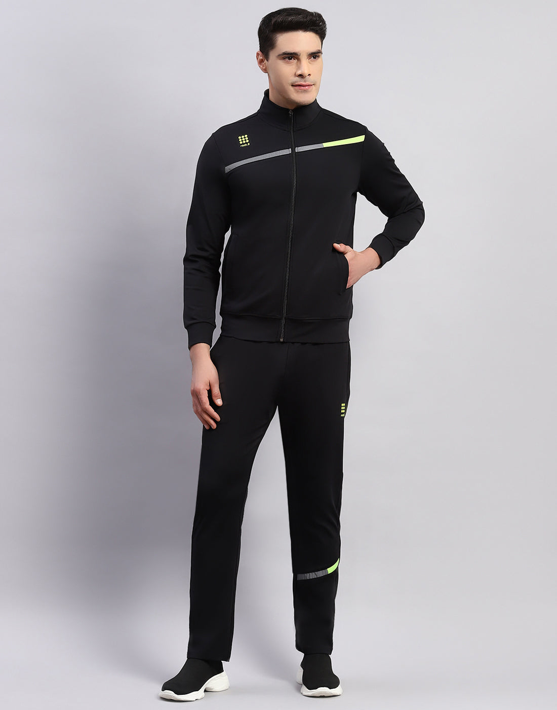 Rock.it Men Black Printed Mock Neck Full Sleeve Tracksuit