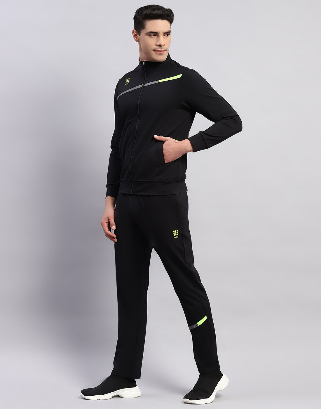 Rock.it Men Black Printed Mock Neck Full Sleeve Tracksuit