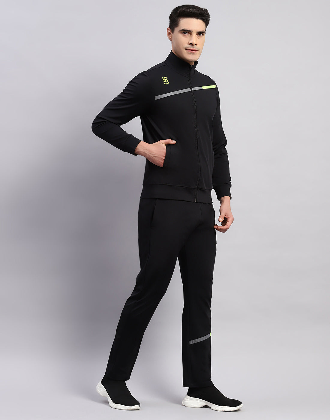 Rock.it Men Black Printed Mock Neck Full Sleeve Tracksuit