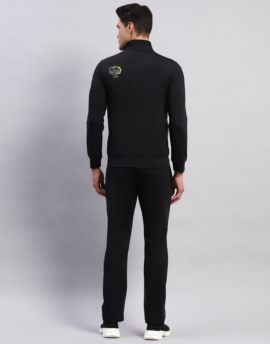 Rock.it Men Black Printed Mock Neck Full Sleeve Tracksuit