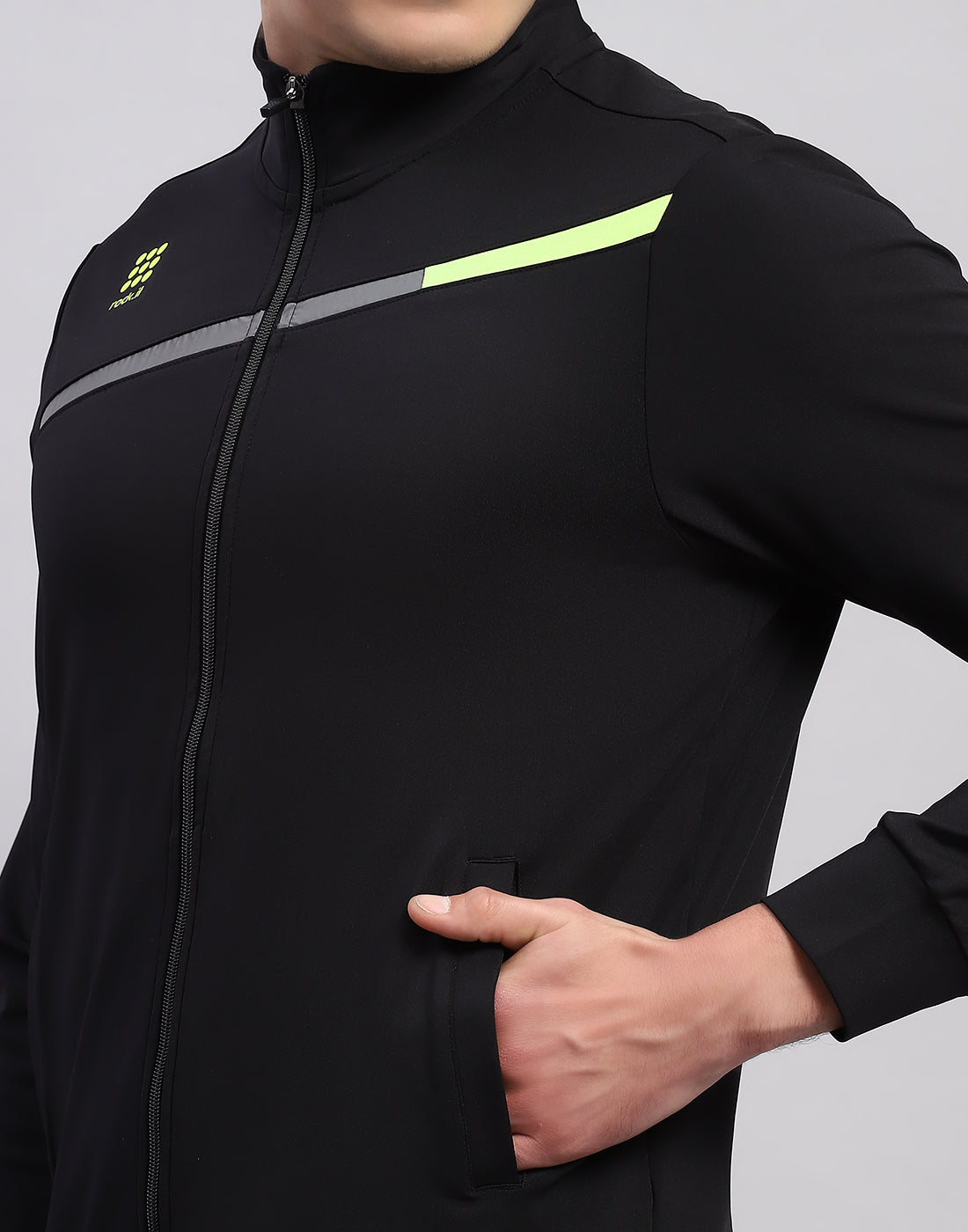 Rock.it Men Black Printed Mock Neck Full Sleeve Tracksuit