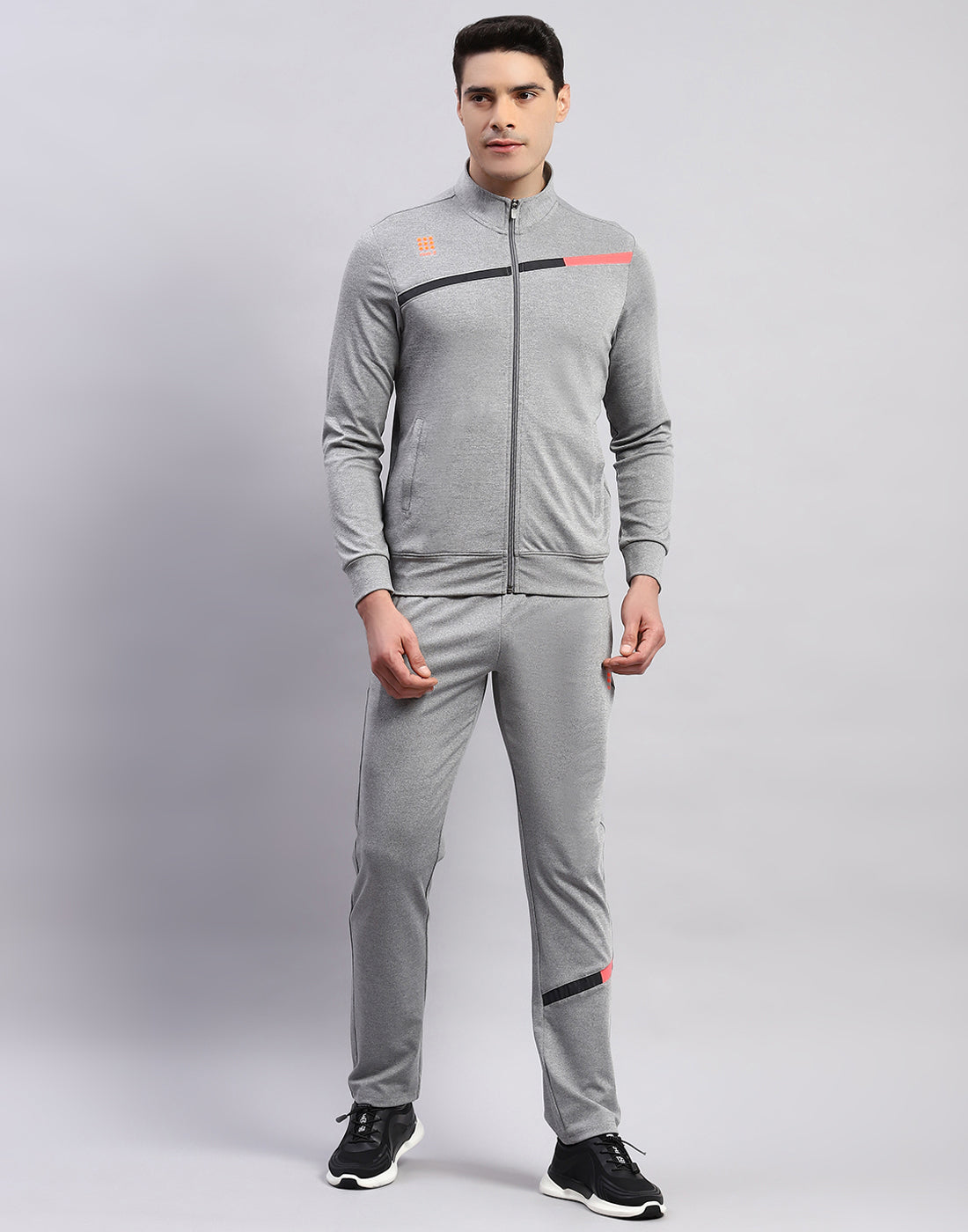 Rock.it Men Grey Solid Mock Neck Full Sleeve Tracksuit