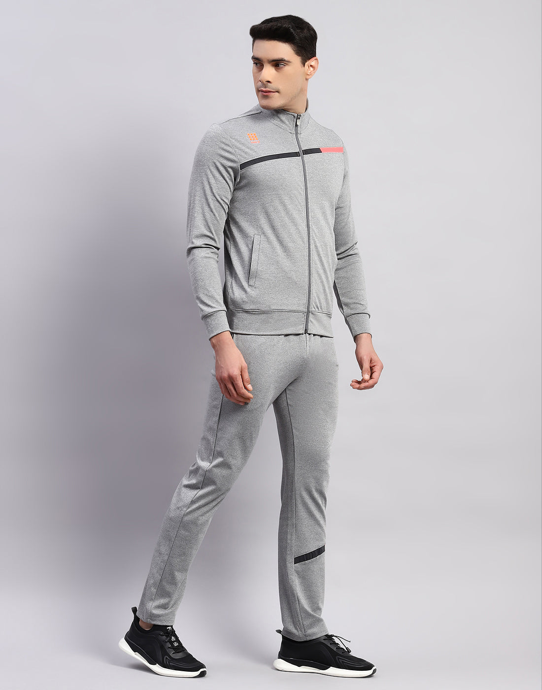 Rock.it Men Grey Solid Mock Neck Full Sleeve Tracksuit
