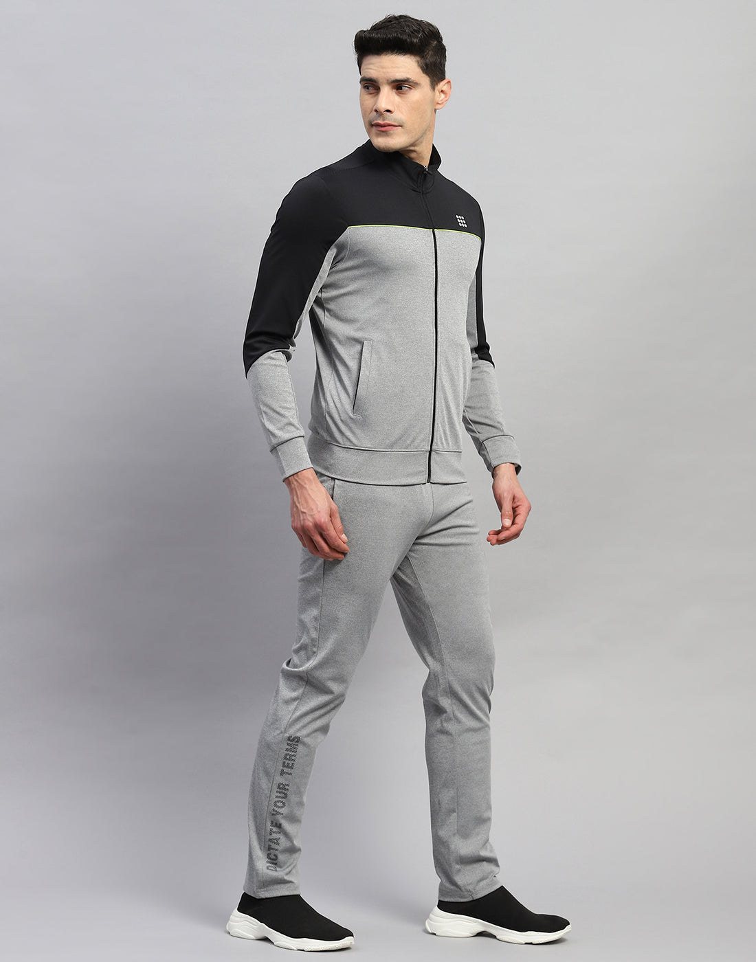 Rock.it Men Grey Melange Solid Round Neck Full Sleeve Tracksuit