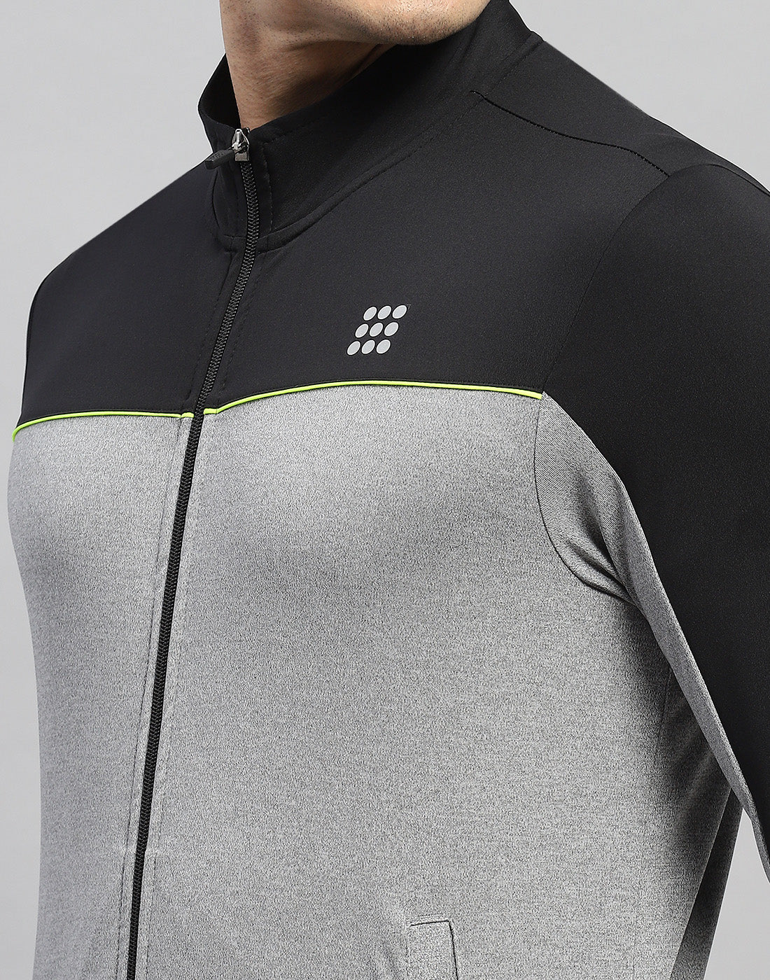 Rock.it Men Grey Melange Solid Round Neck Full Sleeve Tracksuit