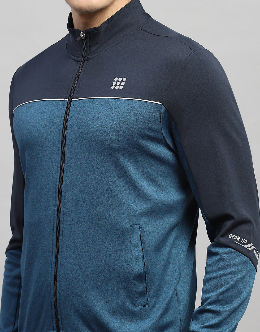 Rock.it Men Teal Blue Solid Round Neck Full Sleeve Tracksuit
