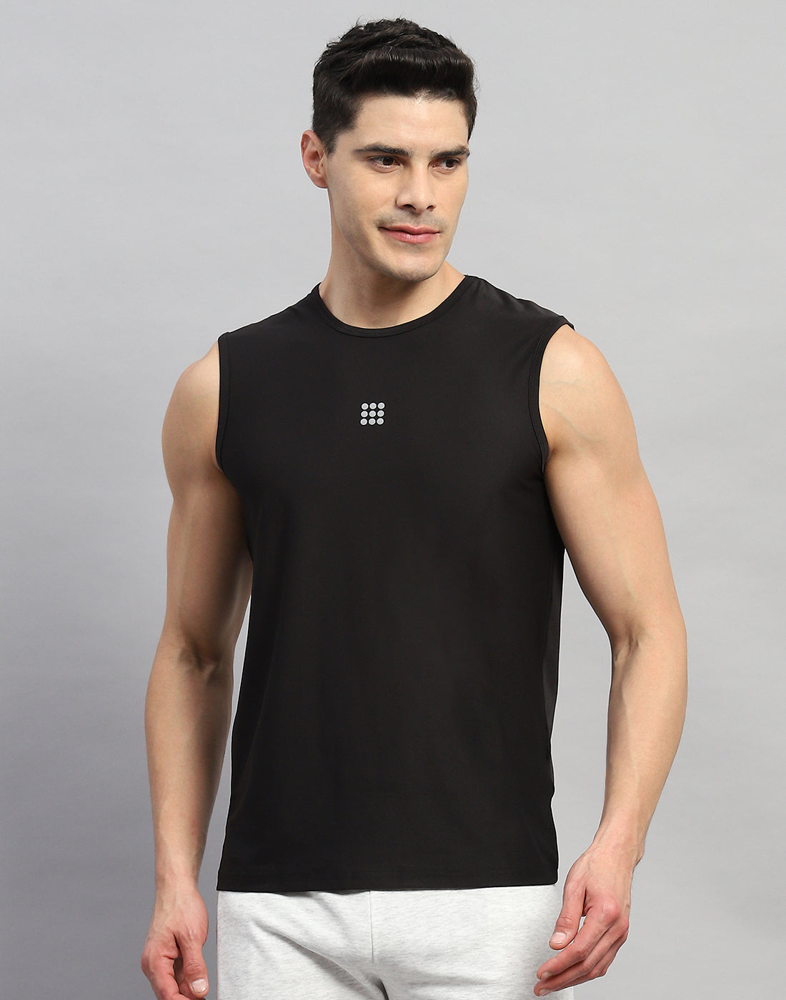 Rock.it Men Black Solid Round Neck Sleeveless T-Shirt