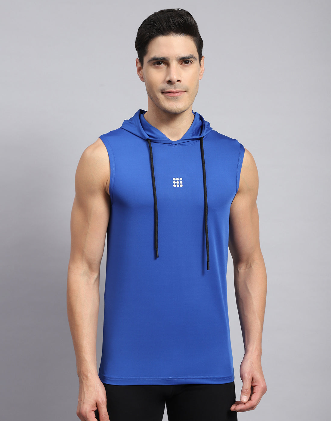 Rock.it Men Royal Blue Solid Hooded Sleeveless T-Shirt