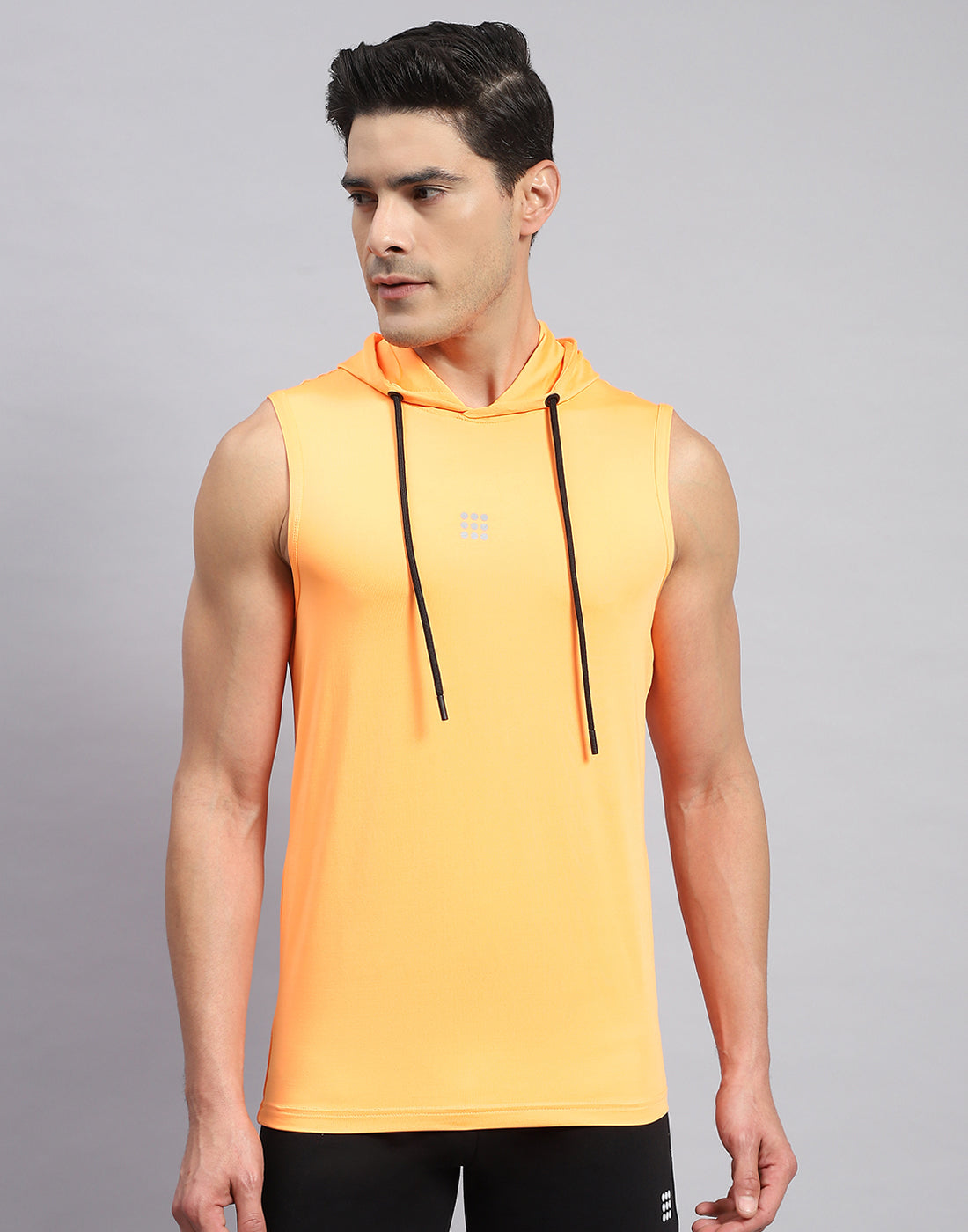 Rock.it Men Orange Solid Hooded Sleeveless T-Shirt