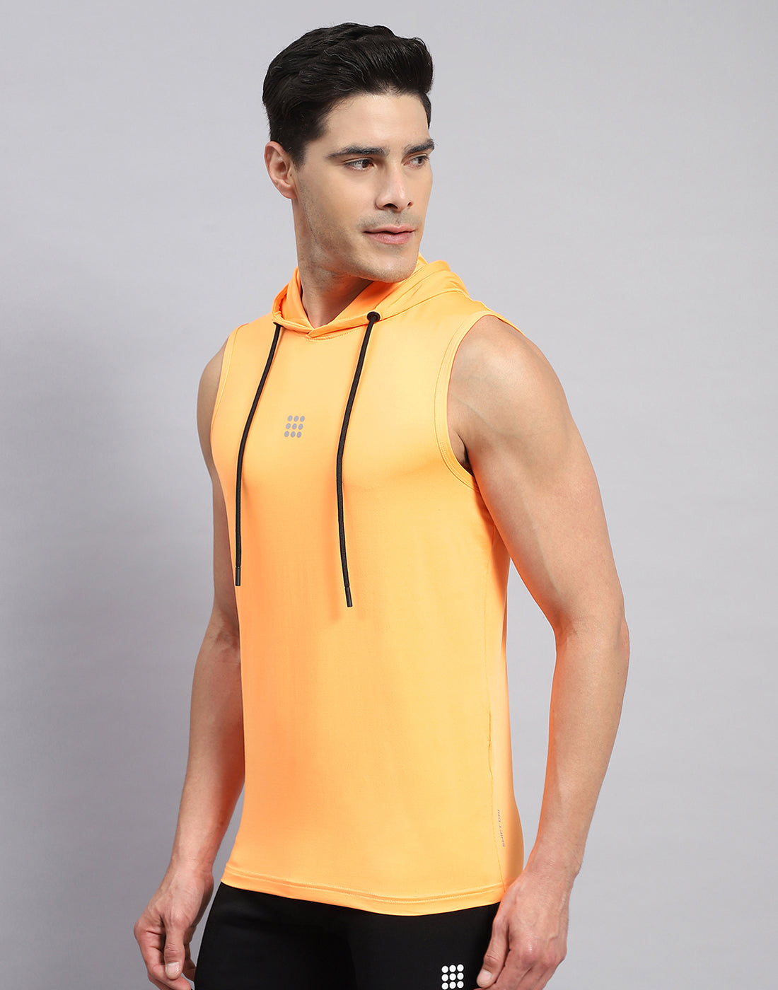 Rock.it Men Orange Solid Hooded Sleeveless T-Shirt