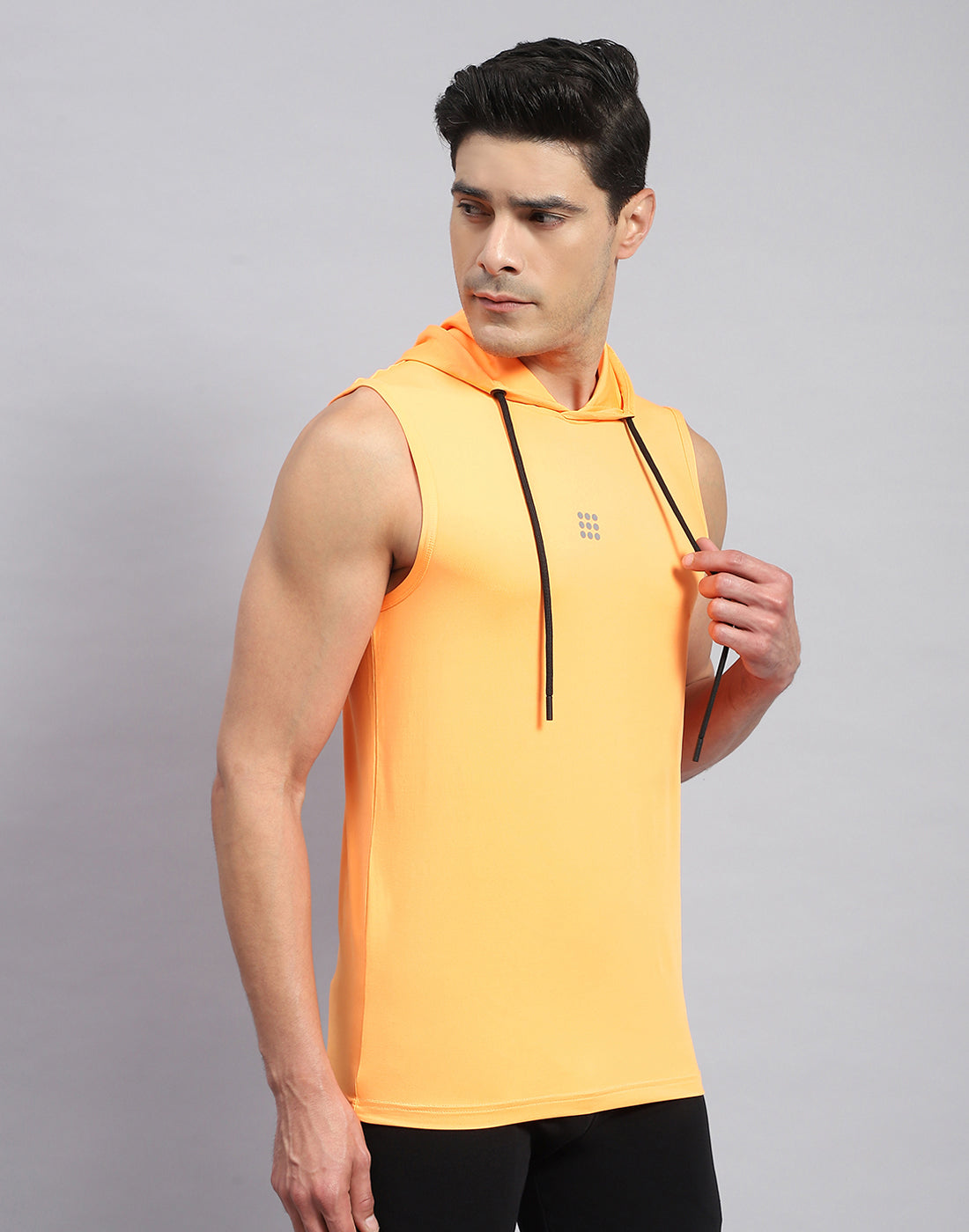 Rock.it Men Orange Solid Hooded Sleeveless T-Shirt