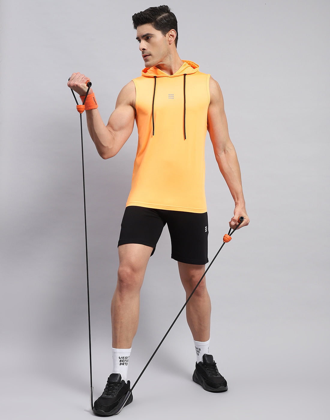 Rock.it Men Orange Solid Hooded Sleeveless T-Shirt