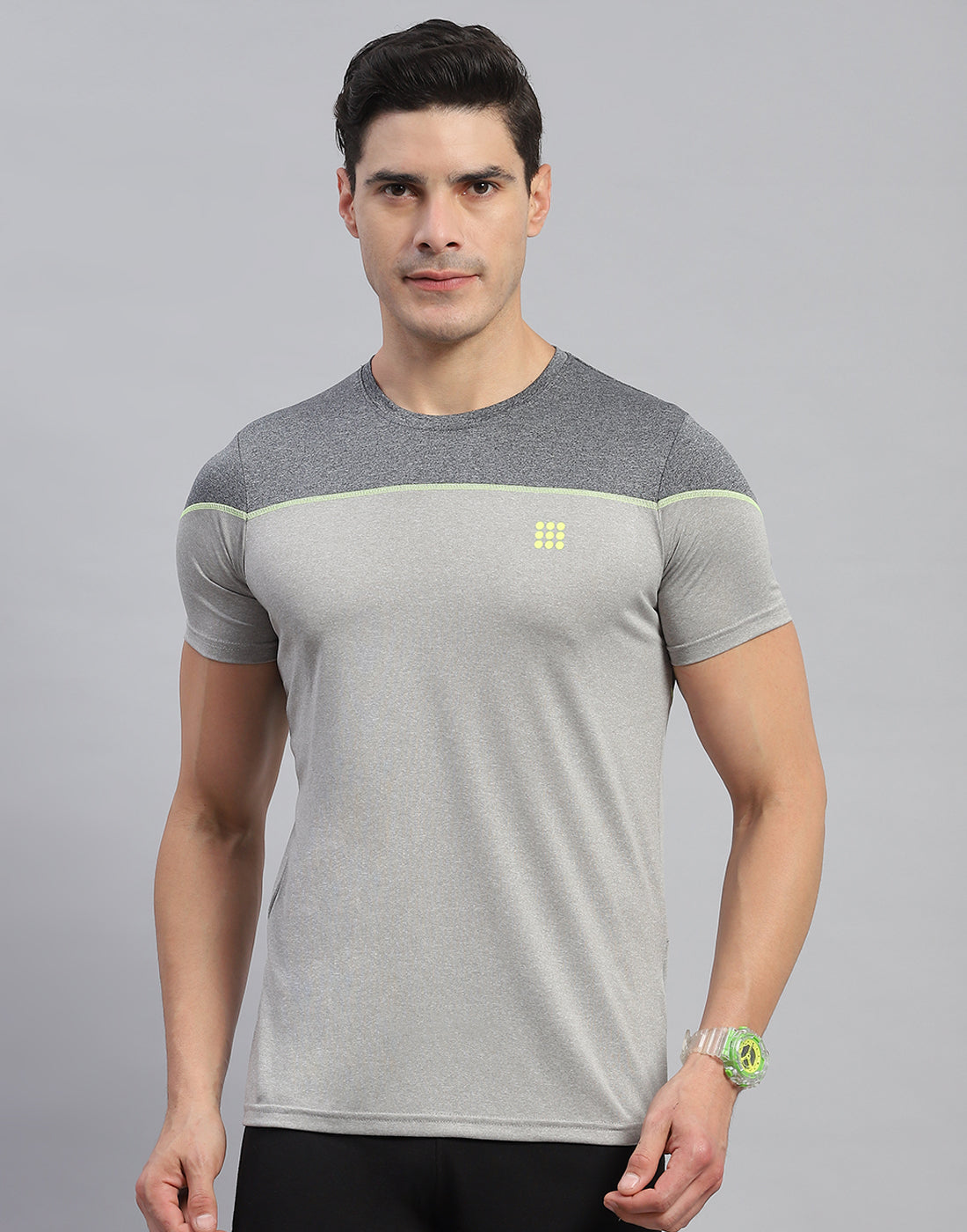 Buy Men Grey Solid Round Neck Half Sleeve T-Shirt Online in India