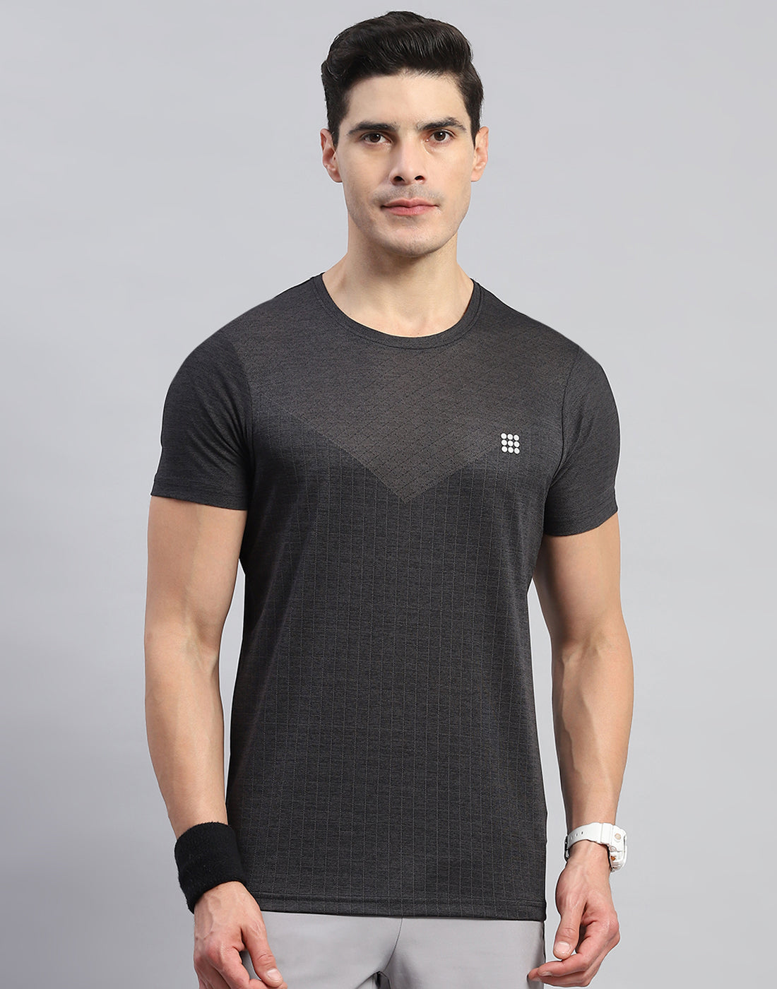 Rock.it Men Black Self Design Round Neck Half Sleeve T-Shirt