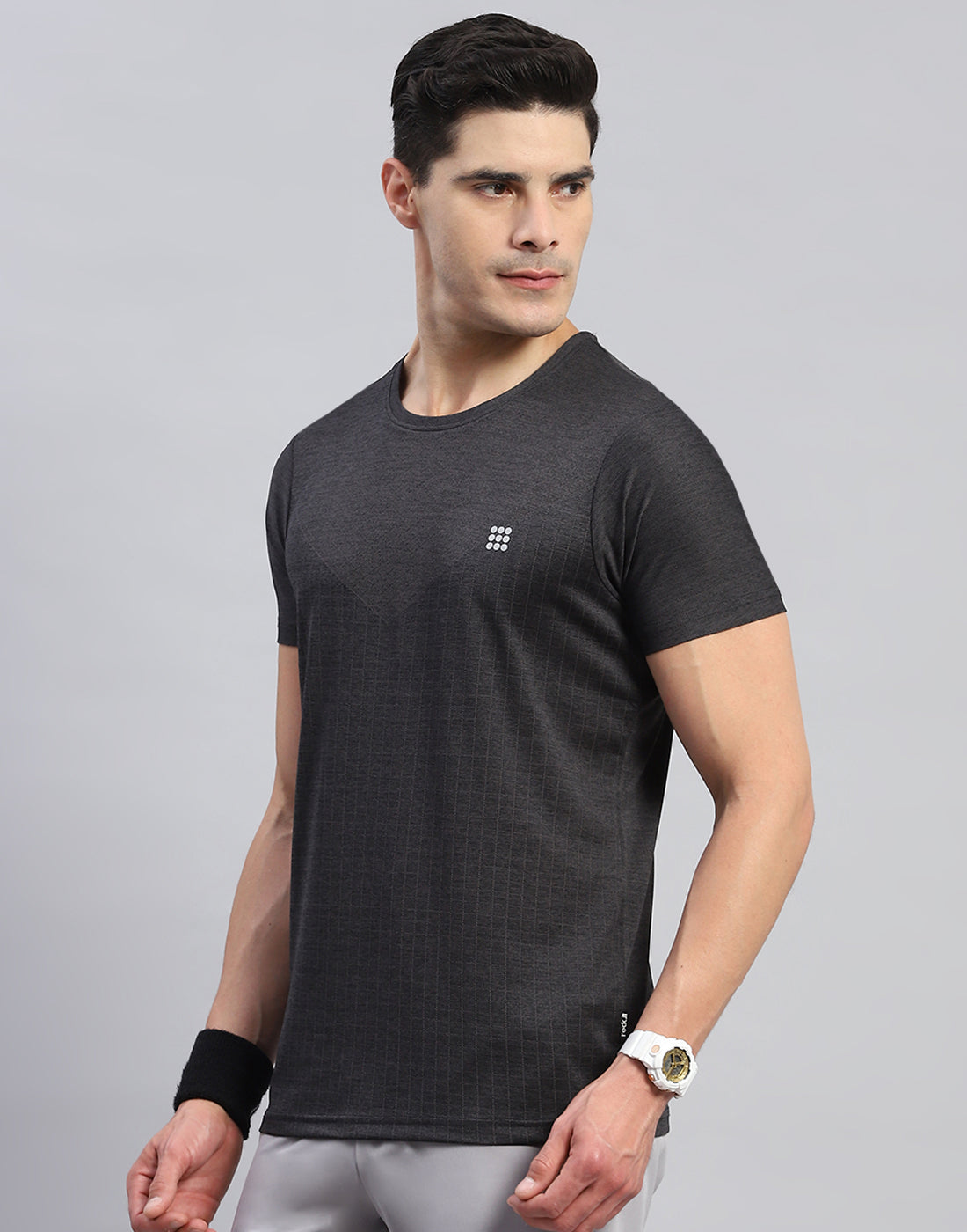 Rock.it Men Black Self Design Round Neck Half Sleeve T-Shirt