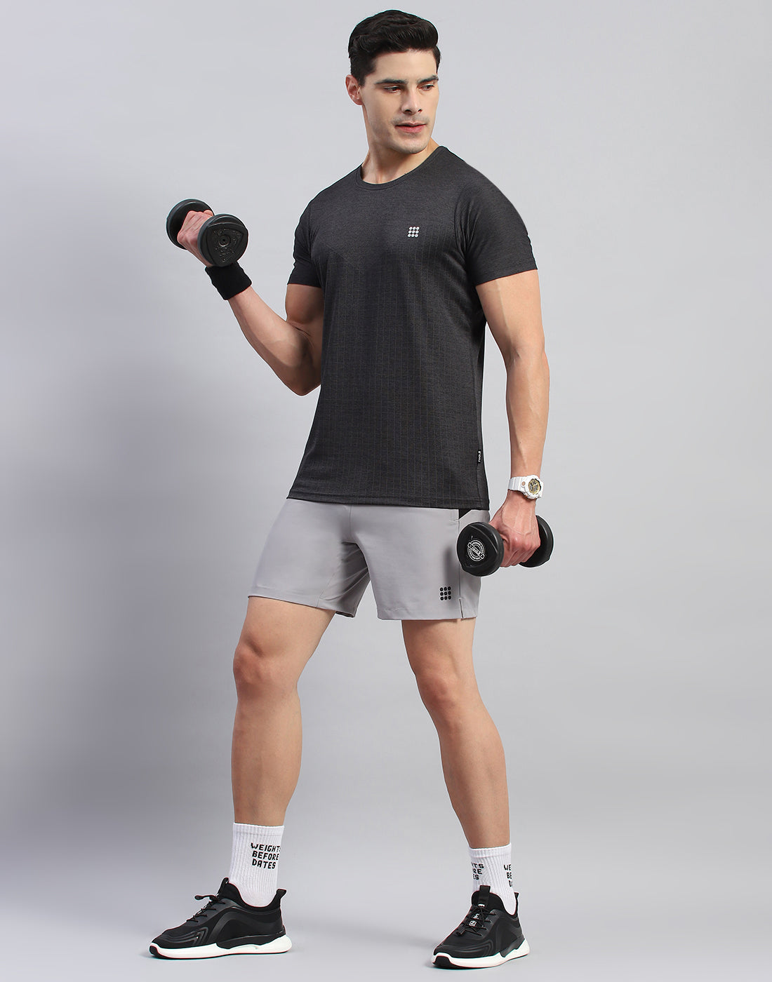 Rock.it Men Black Self Design Round Neck Half Sleeve T-Shirt