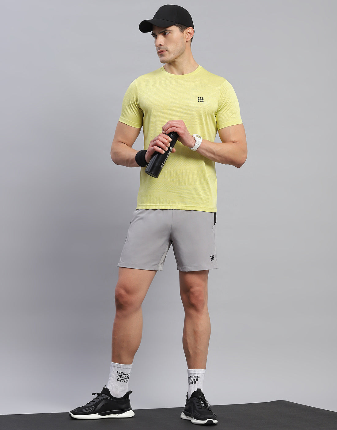 Rock.it Men Yellow Self Design Round Neck Half Sleeve T-Shirt