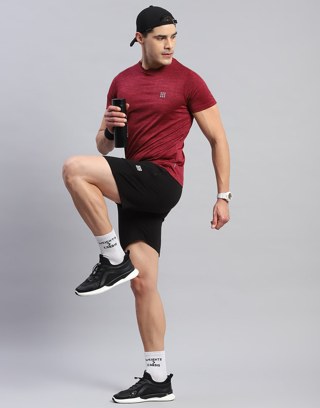 Rock.it Men Maroon Self Design Round Neck Half Sleeve T-Shirt