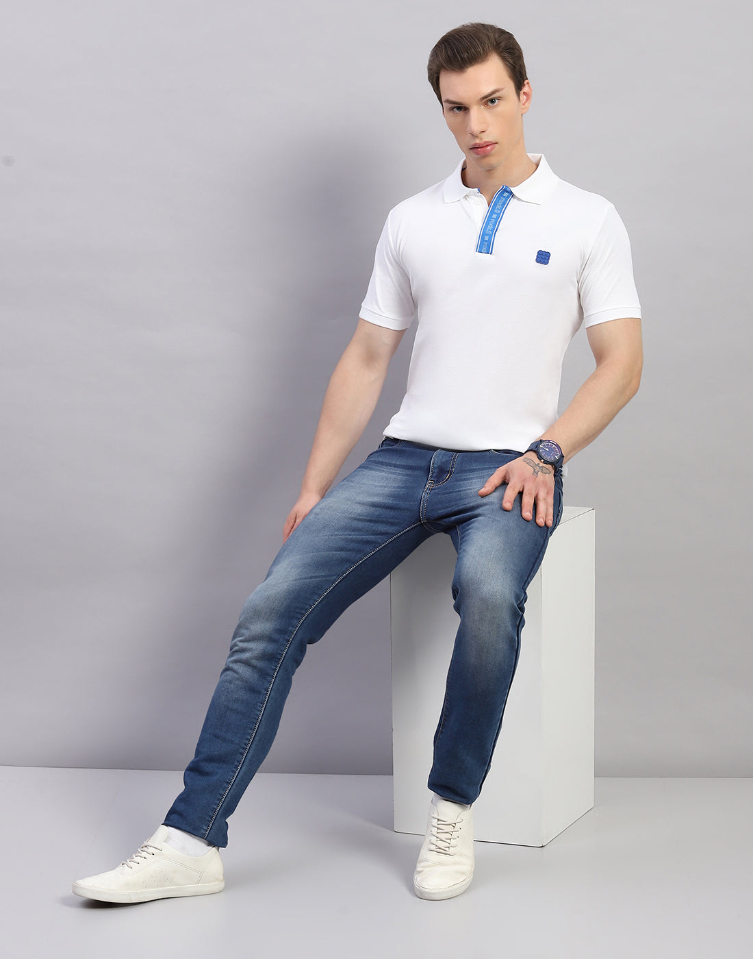 Rock.it Men White Solid Polo Collar Half Sleeve T-Shirt