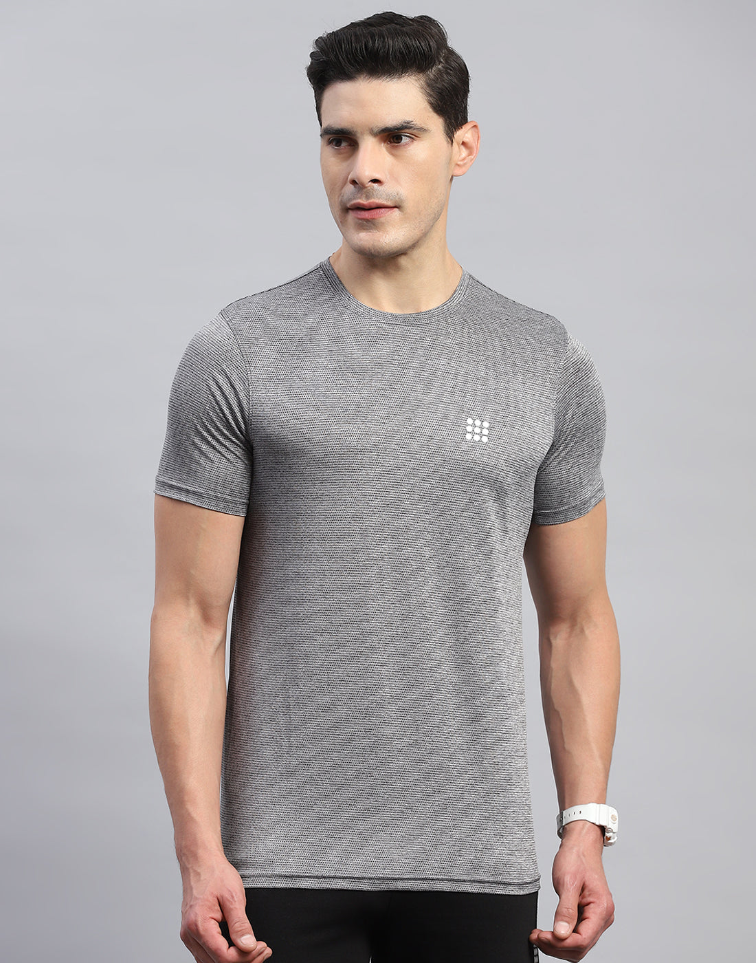 Rock.it Men Grey Self Design Round Neck Half Sleeve T-Shirt