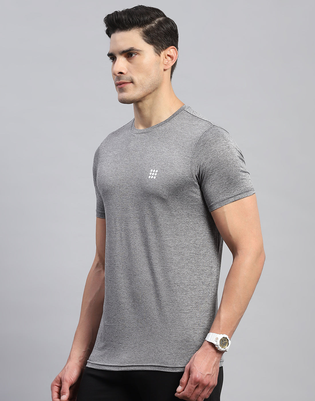 Rock.it Men Grey Self Design Round Neck Half Sleeve T-Shirt