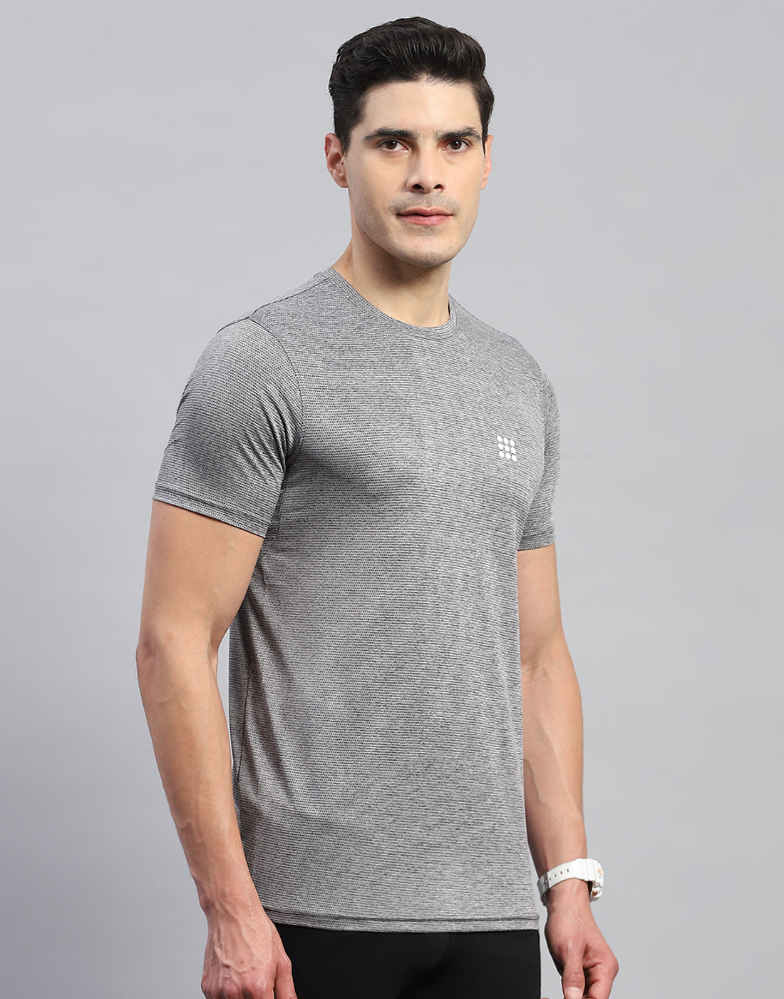 Rock.it Men Grey Self Design Round Neck Half Sleeve T-Shirt