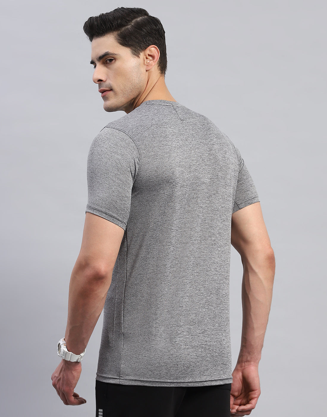 Rock.it Men Grey Self Design Round Neck Half Sleeve T-Shirt
