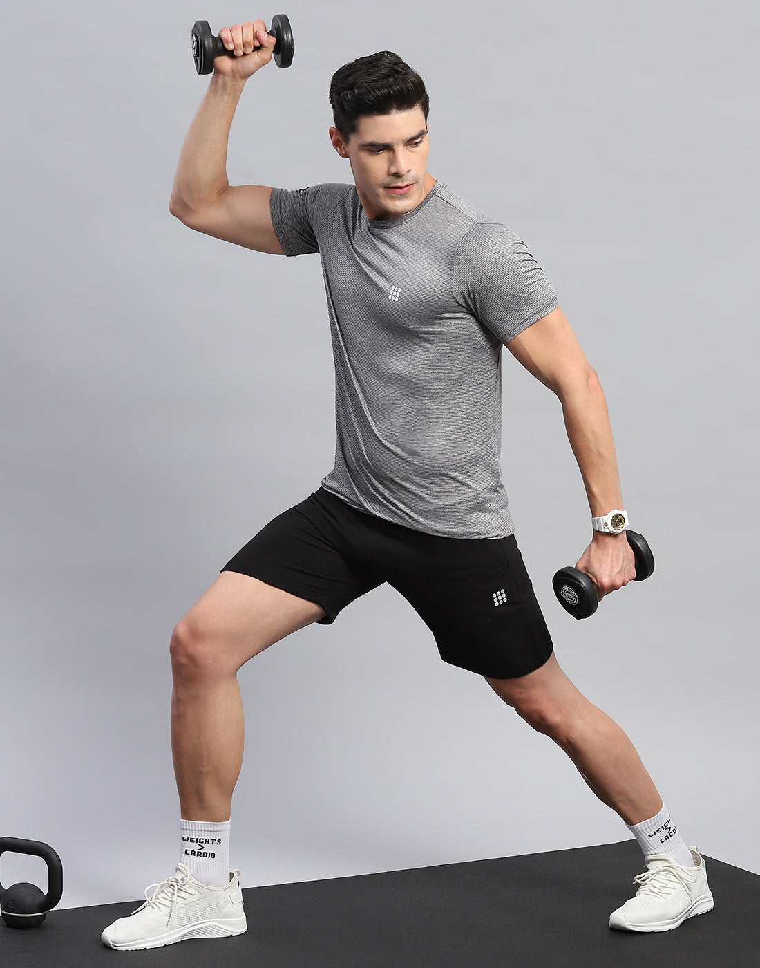 Rock.it Men Grey Self Design Round Neck Half Sleeve T-Shirt