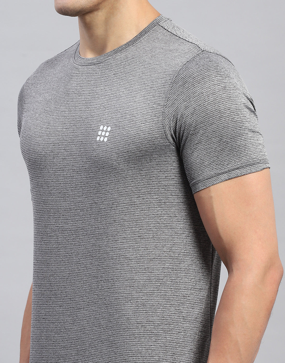 Rock.it Men Grey Self Design Round Neck Half Sleeve T-Shirt