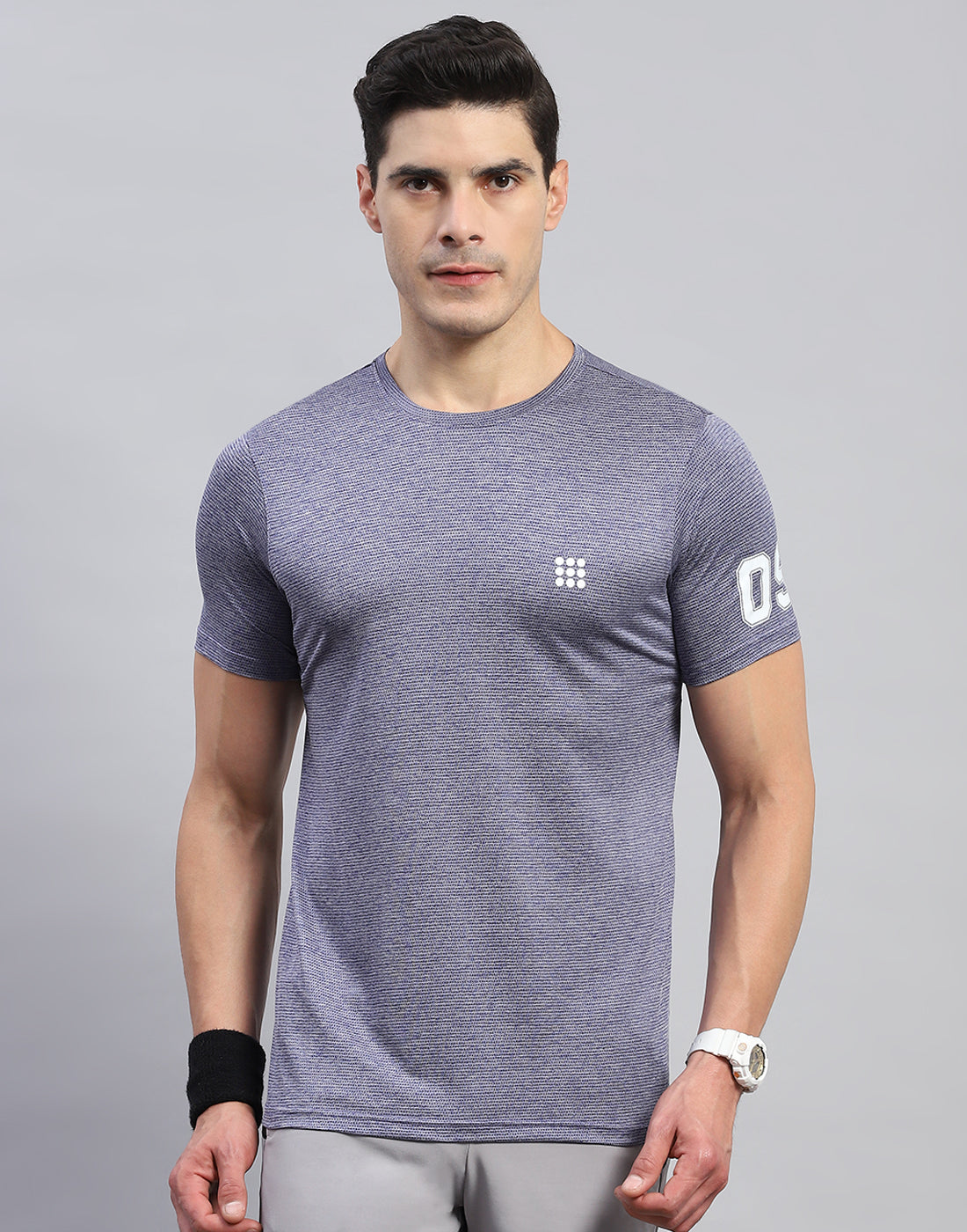 Rock.it Men Blue Self Design Round Neck Half Sleeve T-Shirt