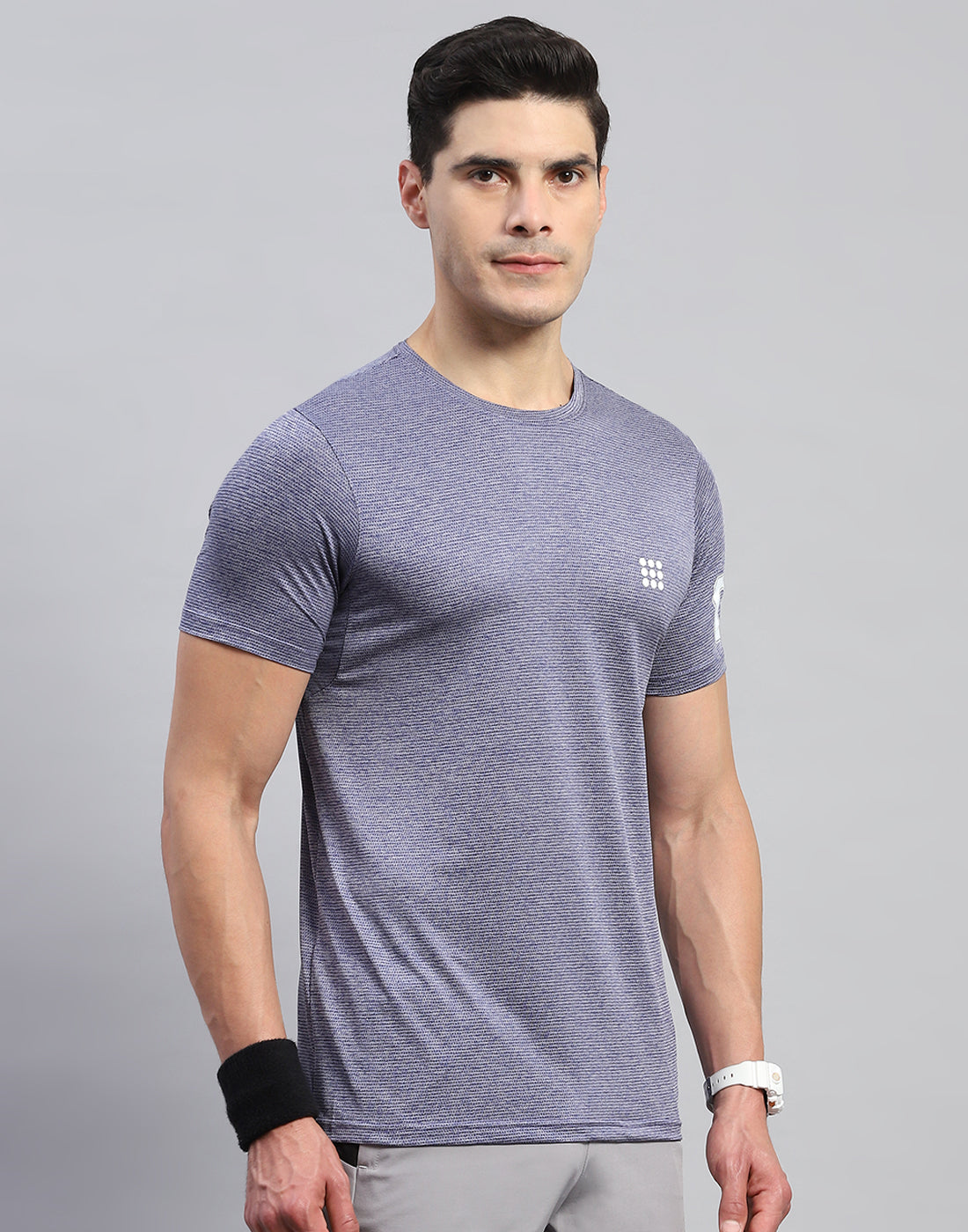 Rock.it Men Blue Self Design Round Neck Half Sleeve T-Shirt