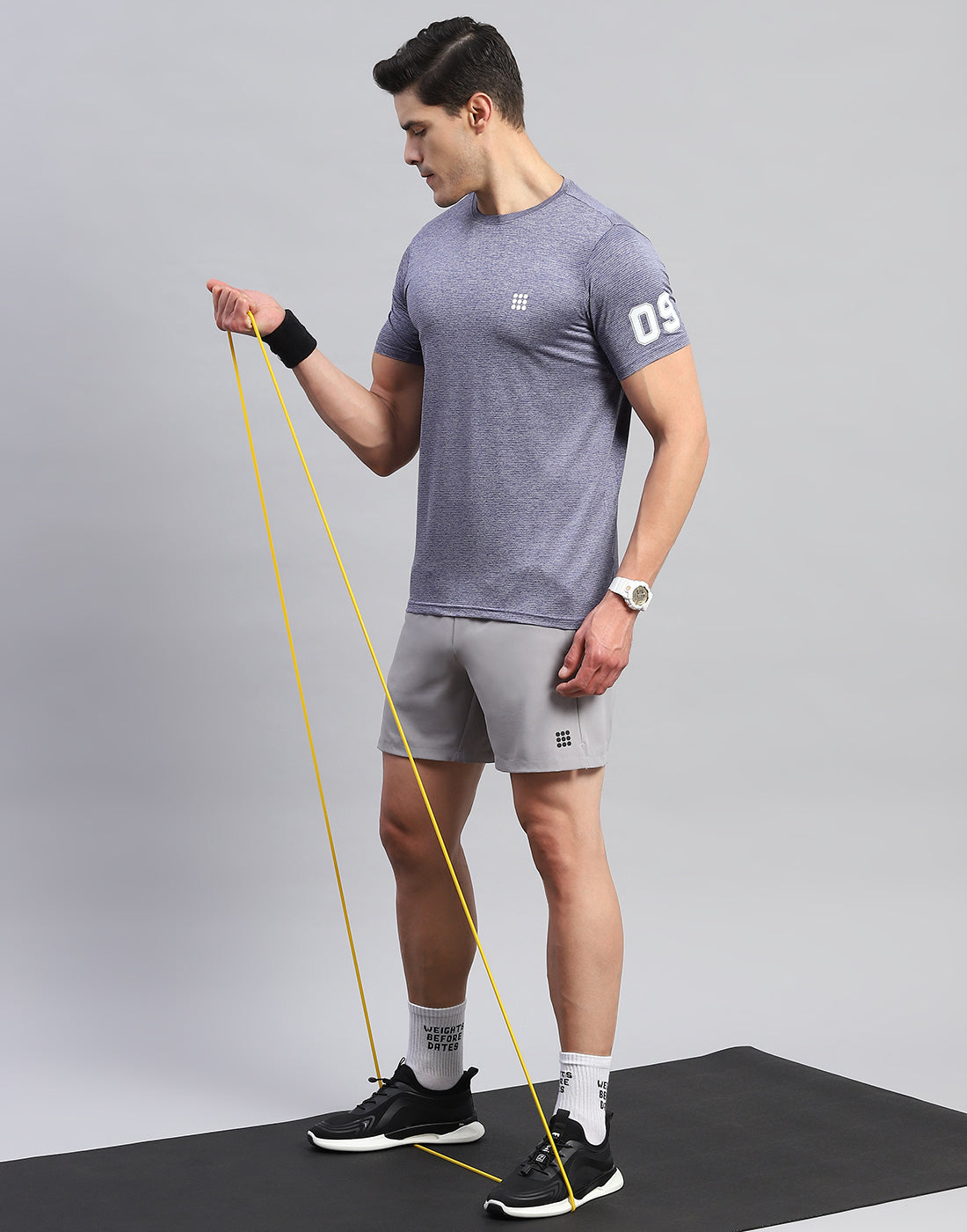 Rock.it Men Blue Self Design Round Neck Half Sleeve T-Shirt