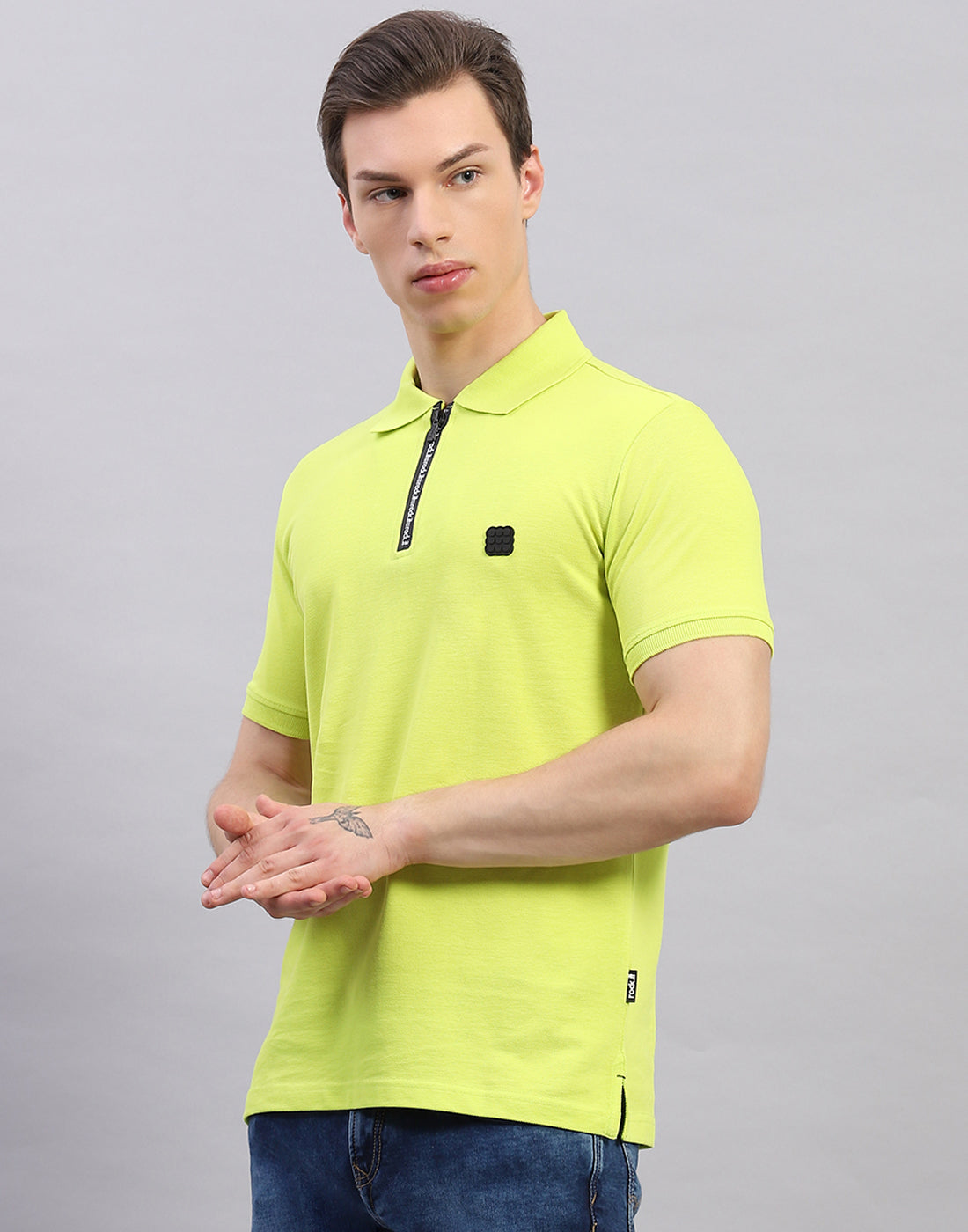 Rock.it Men Green Solid Polo Collar Half Sleeve T-Shirt